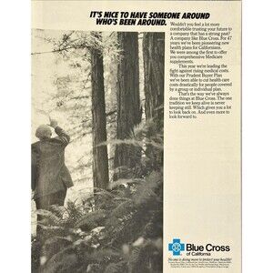 Blue Cross "Nice to have a Company with Strong Past" Redwoods Vtg Print Ad 1985